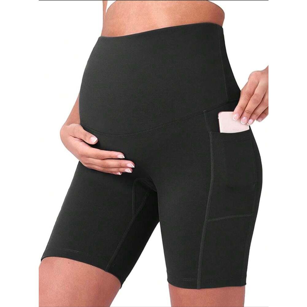 Small 8" Maternity Shorts w/Pockets Over Belly Pregnancy Shorts Athletic Active